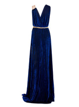 Grecian Goddess Navy Belted Maxi Split Dress - Fashion Genie Boutique