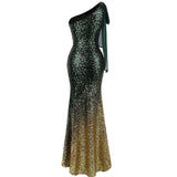 Oh My Posh Green & Gold Sequin Gradient One Shoulder Maxi Gown Dress - Fashion Genie Boutique