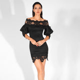 So Senorita Black Bardot Long Sleeve Lace Mini Dress - Fashion Genie Boutique