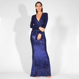 One True Love Navy Long Sleeve Sequin Maxi Gown Dress - Fashion Genie Boutique