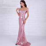 Juliet Pink Sequin Bardot Maxi Dress - Fashion Genie Boutique