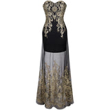 Jenna Black & Gold Embroidered Maxi Gown Dress - Fashion Genie Boutique