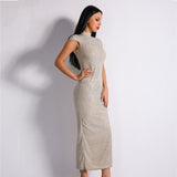 Don't Blame Me Silver Glitter Embellished High Neck Midi Dress - Fashion Genie Boutique