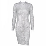Subtly Splendid Silver Long Sleeve Sequin Mini Dress - Fashion Genie Boutique