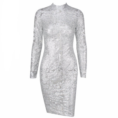 Subtly Splendid Silver Long Sleeve Sequin Mini Dress - Fashion Genie Boutique