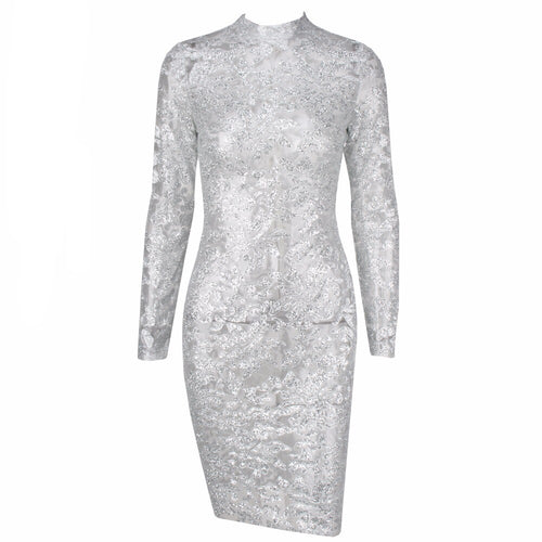 Subtly Splendid Silver Long Sleeve Sequin Mini Dress - Fashion Genie Boutique