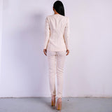 Bella Beige Pearl Trousers and Blazer Co-Ord - Fashion Genie Boutique