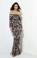 Avella Black & Nude Sequin Bardot Maxi - Fashion Genie Boutique