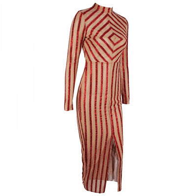 All A Dream Red Glitter Embellished Long Sleeve Maxi Dress - Fashion Genie Boutique
