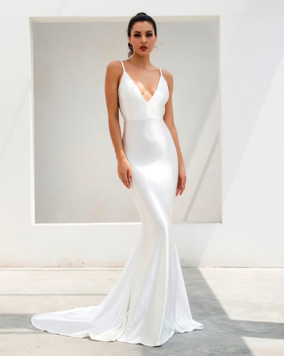 In Your Dreams White Maxi Satin Gown Dress - Fashion Genie Boutique