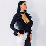 Our First Kiss Black Frill Wrap Front Choker Top - Fashion Genie Boutique