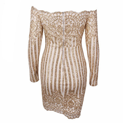 That Girl Gold Glitter Embellished  Bardot Mini Dress - Fashion Genie Boutique