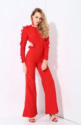 Vogueing Red Frill Sleeve Jumpsuit - Fashion Genie Boutique