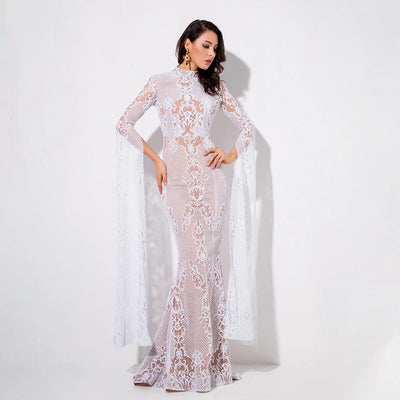 Once Upon A Time White Glitter Fishtail Maxi Dress - Fashion Genie Boutique
