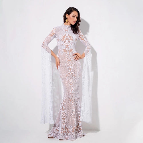 Once Upon A Time White Glitter Fishtail Maxi Dress - Fashion Genie Boutique