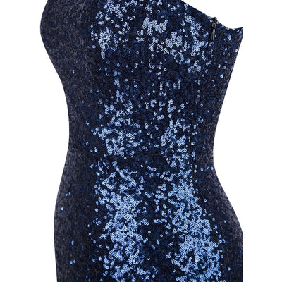 Oh My Posh Blue & Silver Sequin Gradient One Shoulder Maxi Gown Dress - Fashion Genie Boutique