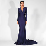Always Dreaming Navy Long Sleeve Fishtail Maxi Gown Dress - Fashion Genie Boutique