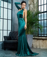 All The Drama Green One Shoulder Satin Maxi Gown Dress - Fashion Genie Boutique