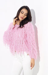 Heart Throb Pink Fluffy Fringe Jumper - Fashion Genie Boutique