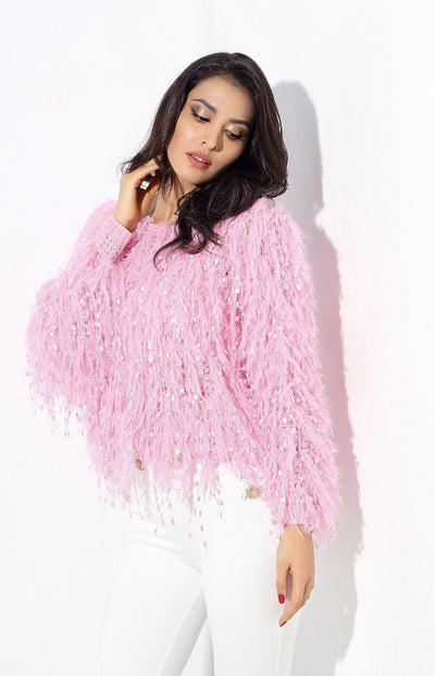 Heart Throb Pink Fluffy Fringe Jumper - Fashion Genie Boutique
