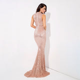Million Dollar Babe Champagne Sequin Maxi Fishtail Gown Dress - Fashion Genie Boutique