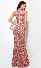 Modern Beauty Nude And Red Glitter Fishtail Maxi Dress - Fashion Genie Boutique