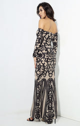Avella Black & Nude Sequin Bardot Maxi - Fashion Genie Boutique