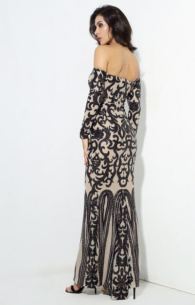 Avella Black & Nude Sequin Bardot Maxi - Fashion Genie Boutique