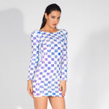 Check Mate White Iridescent Sequin Long Sleeve Dress - Fashion Genie Boutique