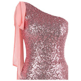 Oh My Posh Pink & Silver Sequin Gradient One Shoulder Maxi Gown Dress - Fashion Genie Boutique