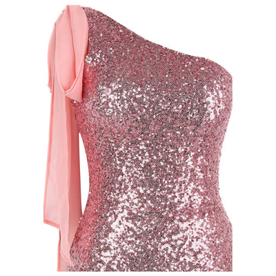 Oh My Posh Pink & Silver Sequin Gradient One Shoulder Maxi Gown Dress - Fashion Genie Boutique