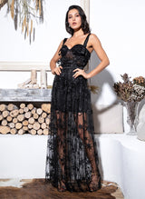 Razzle Baby Black Mesh Maxi Dress - Fashion Genie Boutique