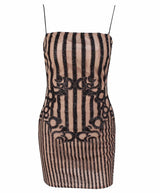 Moonlight Silver Glitter Embellished Stripe Mini Dress - Fashion Genie Boutique