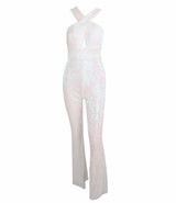Angel White Iridescent Sequin Jumpsuit - Fashion Genie Boutique