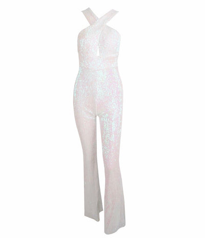 Angel White Iridescent Sequin Jumpsuit - Fashion Genie Boutique