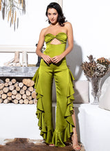 Sweet Seduction Green Cut Out Ruffle Jumpsuit - Fashion Genie Boutique