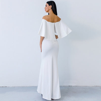 Aveline White Bardot Maxi Dress - Fashion Genie Boutique