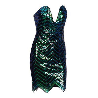 City Lights Green Iridescent Strapless Sequin Mini Dress - Fashion Genie Boutique
