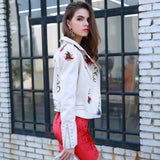 New Horizons White Faux Leather Embroidered Jacket - Fashion Genie Boutique