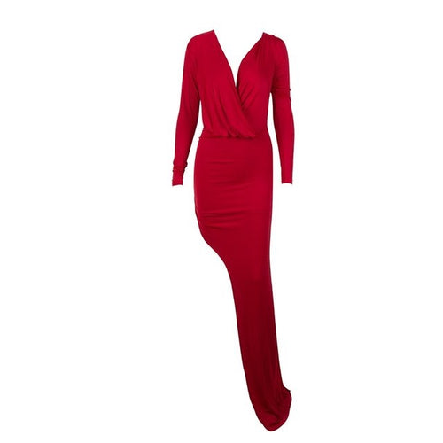 Million Reasons Red Slinky Cown Neck Long Sleeve Maxi - Fashion Genie Boutique