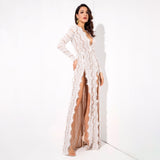 Walking Goddess White Long Sleeve Double Split Maxi Dress - Fashion Genie Boutique