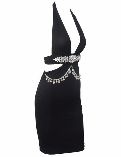 Envy Black Crystal Embellished Bodycon Mini Dress - Fashion Genie Boutique