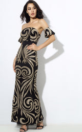 Senorita Black & Gold Glitter Embellished Bardot Maxi - Fashion Genie Boutique