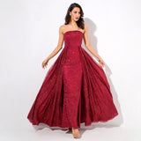 A Star Is Born Red Glitter Strapless Maxi Gown Dress - Fashion Genie Boutique