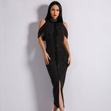 High Society Black Stud Embellished Slinky Maxi Dress - Fashion Genie Boutique