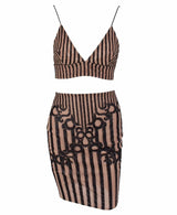 Mia Black & Nude Glitter Crop Top & Skirt Co-Ord - Fashion Genie Boutique