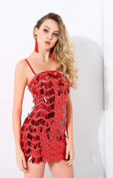 Gabby Red Sequin Tassel Mini Dress - Fashion Genie Boutique