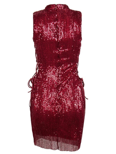 We Vibing Wine Red Sequin Mini Party Dress - Fashion Genie Boutique