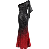 Oh My Posh Black & Red Sequin Gradient One Shoulder Maxi Gown Dress - Fashion Genie Boutique