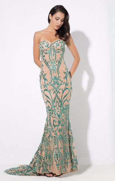 Saints & Sinners Green Glitter Strapless Maxi Dress - Fashion Genie Boutique